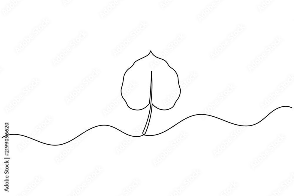 Obraz premium Single leaf icon continuous one line drawing minimalist nature botanical outline illustration