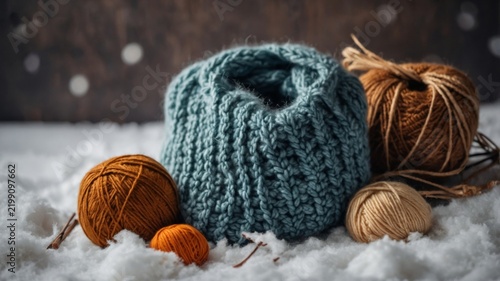 Warm Woolen Items Surrounded by Snow During Winter Season