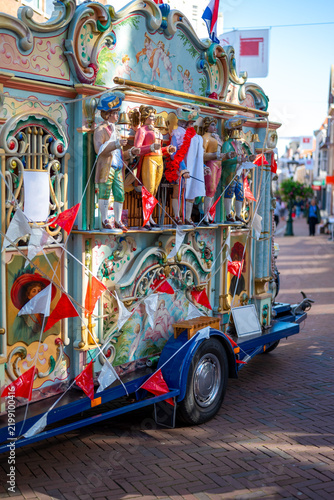 Traditional Dutch Street Organ Decorated with Moving Puppets and Flags