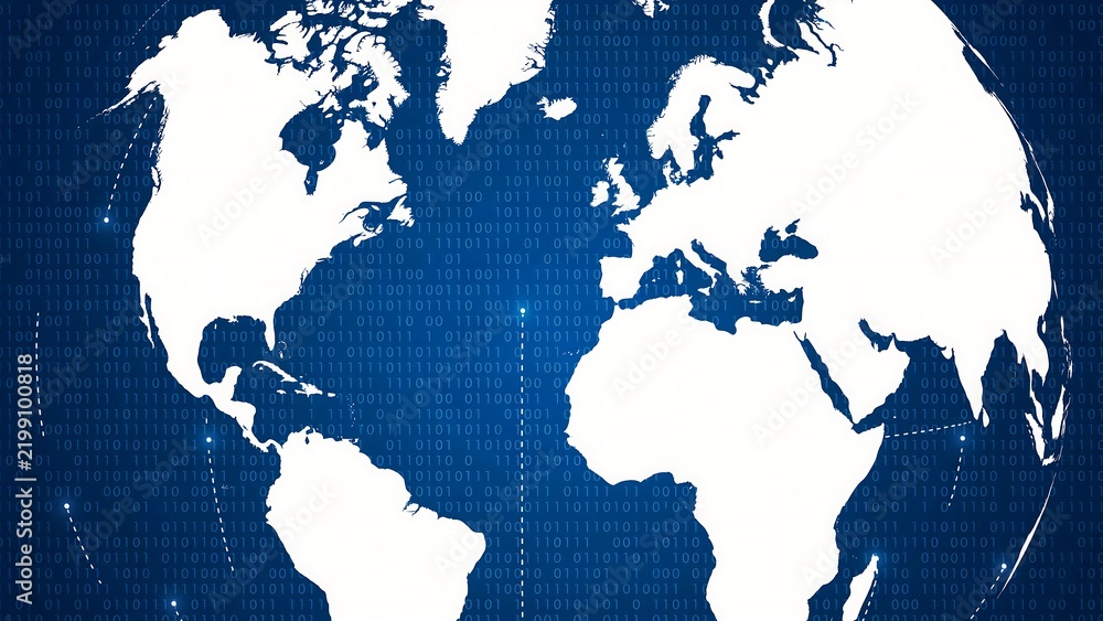 Obraz premium Glowing world map illustration global connections earth at night digital future international network