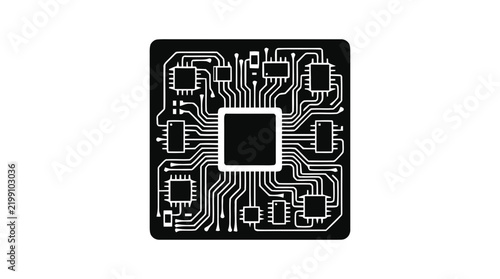 Vector illustration of electronic circuit board chip icon on a transparent background