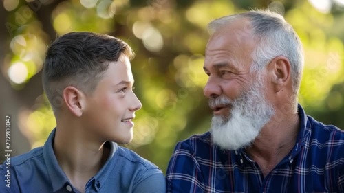 Heartwarming Interaction Between Grandfather and Grandson Captured in Stunning Moment of Family Connection and Bonding. Generative AI