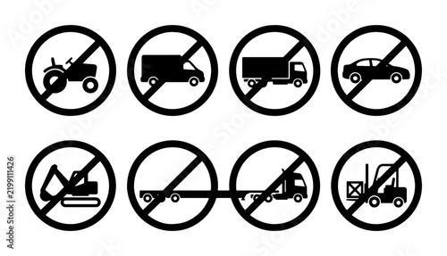 Prohibited Vehicle Icons, No Entry Signs for Trucks, Cars, Tractors, Construction Equipment