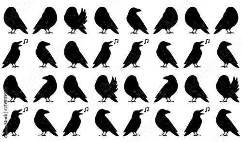 Minimalist abstract raven seamless pattern with modern doodle crow line art background