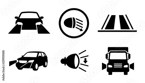 Car Headlight Icons, Vehicle Lighting Symbols, Auto Beam Signals, Driving Safety Icons