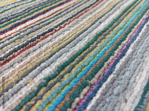 Colorful Striped Woven Fabric Texture Close Up.