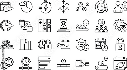 Time management and productivity line icon set for business planning