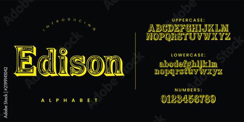 Edison vintage display font featuring uppercase lowercase letters and numerical characters