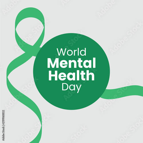 World Mental Health Day vector design template with green ribbon illustration vector. October 10.