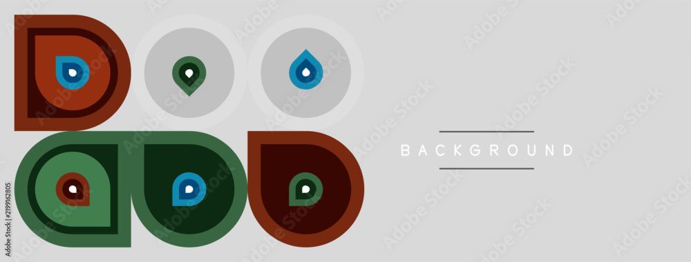 Obraz premium Abstract circles, varying colors, simple design. Minimalist pattern with central text element, background visible.