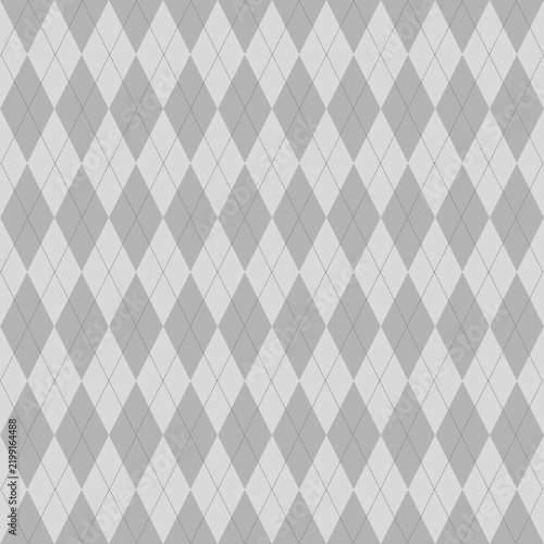 Black, grey and white seamless argyle pattern. Rhombus repeated texture background. Stitched diamond forms for textile design, fabric print, wrapping paper, clothes pattern design. Vector wallpaper