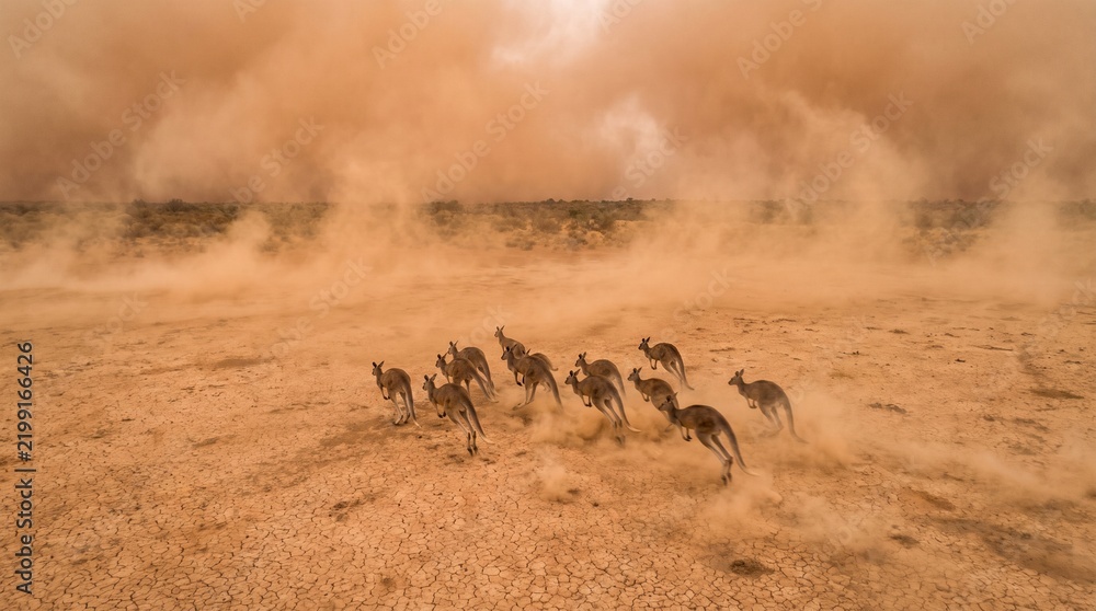 Obraz premium Kangaroos in a dust storm