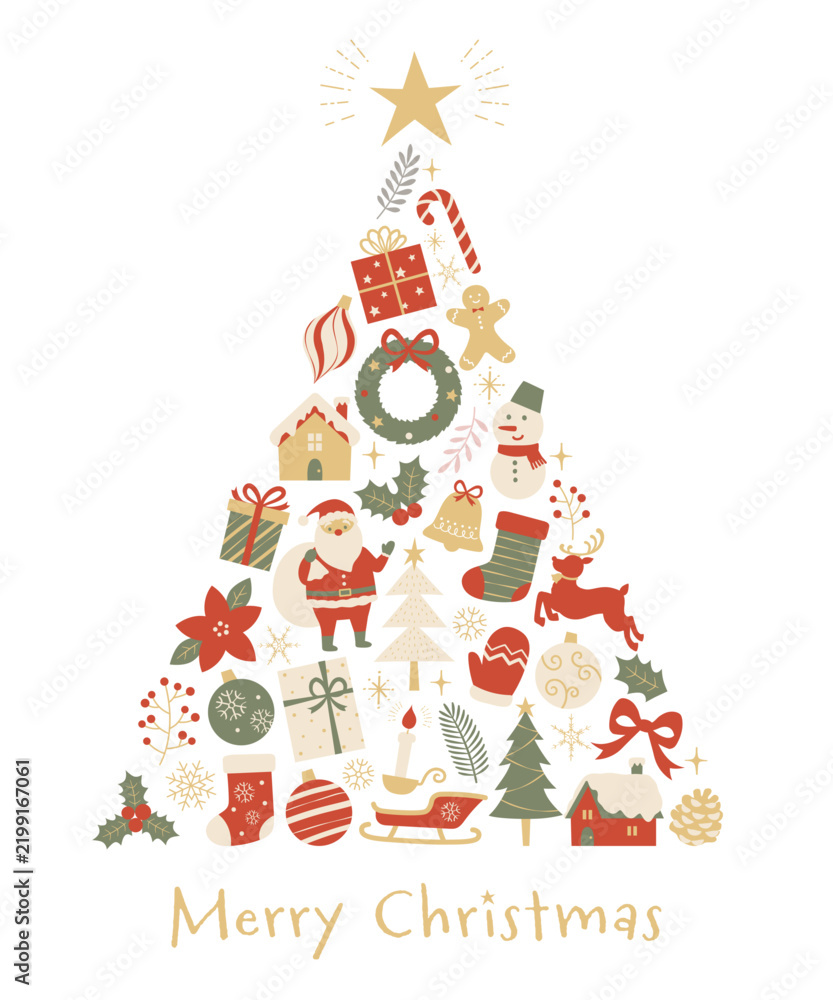 Fototapeta premium クリスマスのアイコンツリー_ベクターイラスト