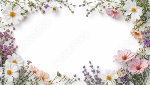 Flower Arrangement With Various Types of Blossoms on a White Background