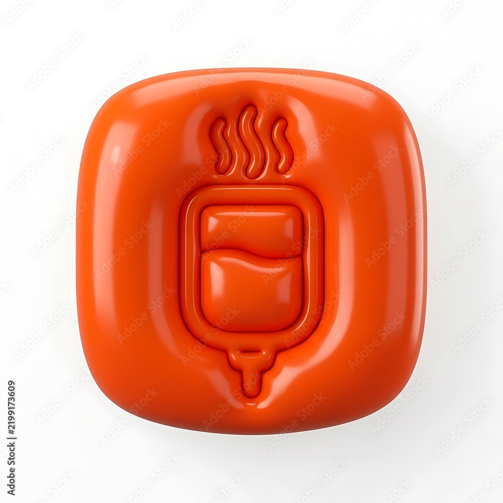 Obraz premium Close up of a single orange lego brick with a stylized flame design on top