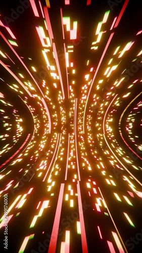 Abstract red yellow and black digital high-tech speed lines and pixels squares animation digital technology background 4k vertical backdrop