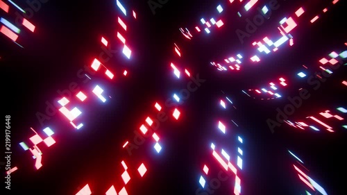 Abstract red blue and black digital high-tech pixels squares technology background 4k	