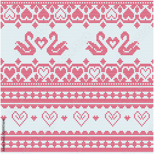 Red swan and heart fair isle knit pattern