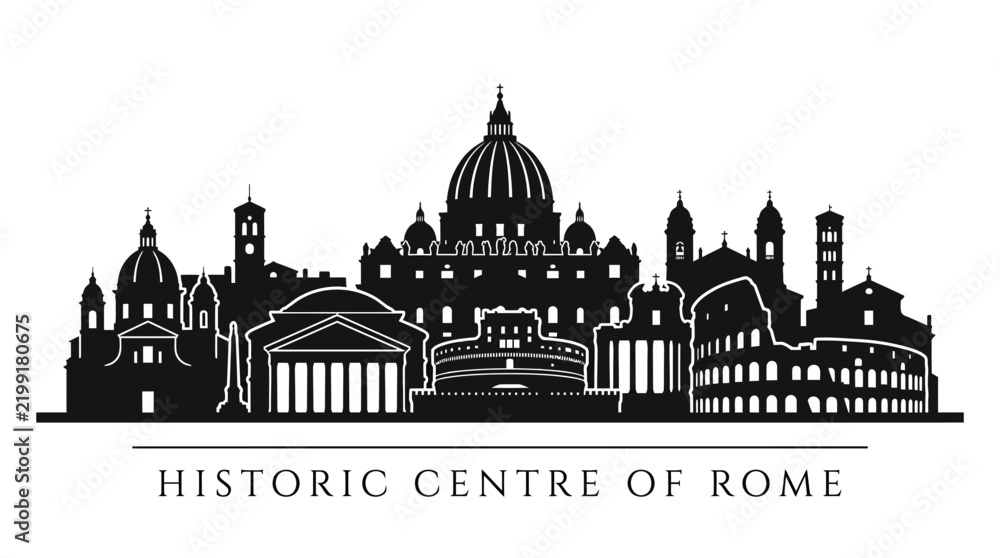 Obraz premium Black silhouette icon of Rome skyline and Vatican City.