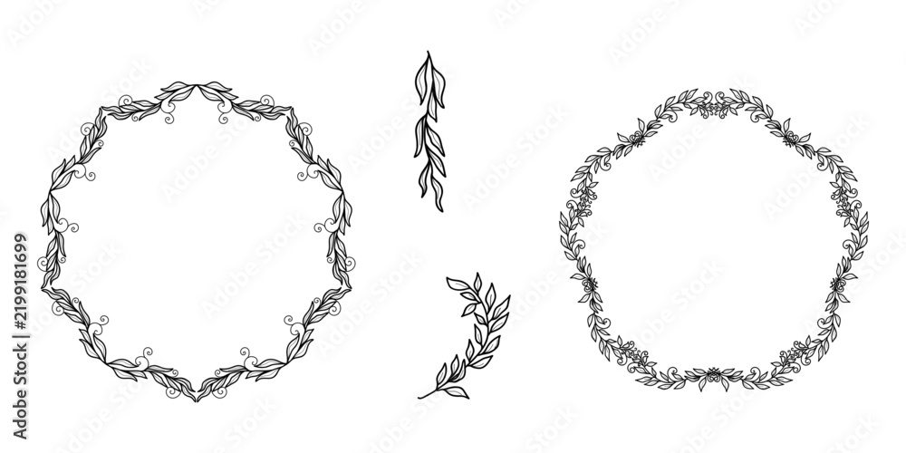 Fototapeta premium decorative square-shaped frame. There are ornate ornaments at the corners and along the sides. Vector illustration. Swirls and stylized floral motifs, hand-drawn pattern isolated on white background.