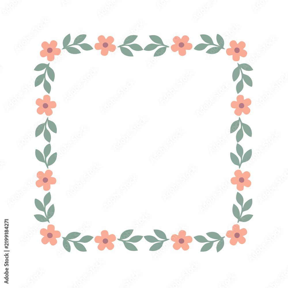 Obraz premium Floral border with peach flowers and green leaves