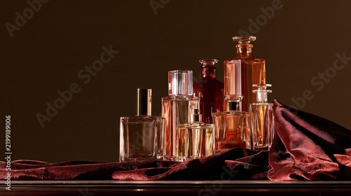 Clustered Perfume Bottles with Golden Amber Tones