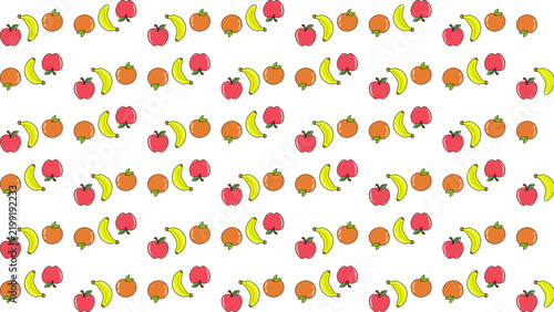 Seamless Vector Pattern of Cartoon Fruits with Red Apples Yellow Bananas and Oranges