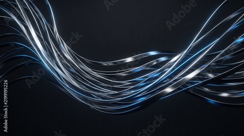 Abstract background of flowing blue and silver metallic lines