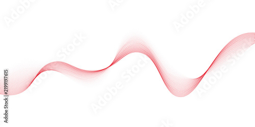 Red dotted wave line pattern. Halftone undulate net background.