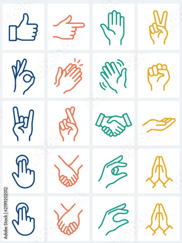 Diverse Hand Gestures Icons Set for Communication and Interaction Design