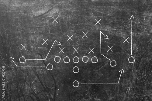Hand draw strategy game, American football tactics on chalkboard, design element