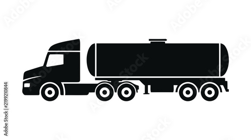 Vector illustration of black silhouette tanker truck icon, fuel transport vehicle, on a transparent background