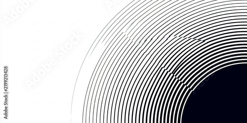Concentric circles of thin black lines radiate outward from a dark center, creating an abstract pattern of sound waves or ripples.