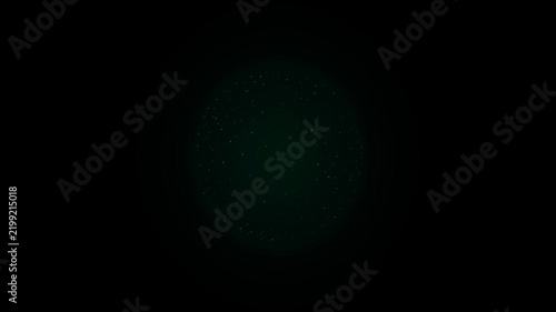 Abstract digital sphere with glowing green particles on black background