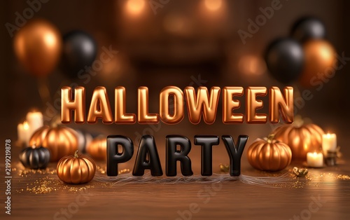 Halloween Party Decorations with Pumpkins and Black Balloons
