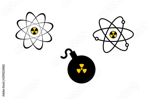 Fotografie Atomic orbit models with radioactive center symbol and spherical nuclear bomb ic