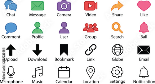 Social Media Communication and Digital Marketing Icon Set