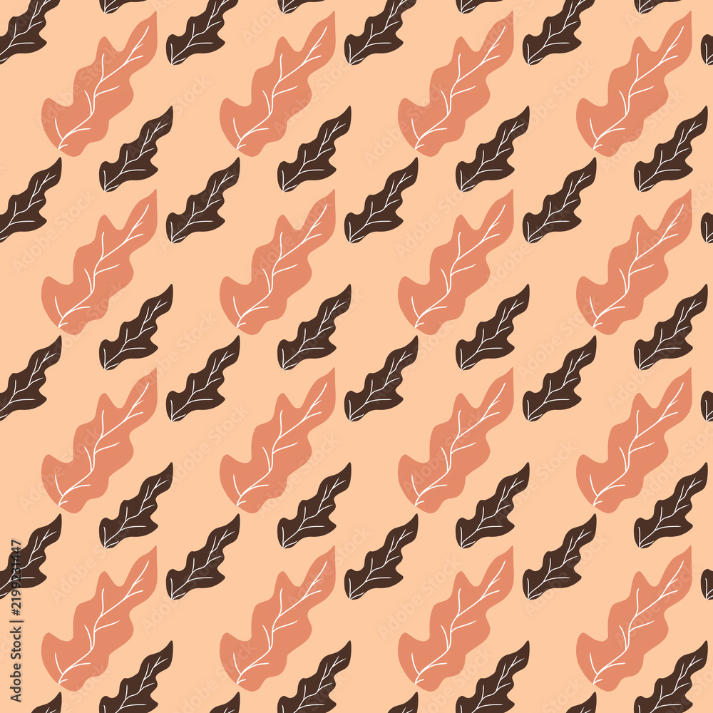 Fototapeta premium Autumn seamless pattern with abstract oak leaves on beige background