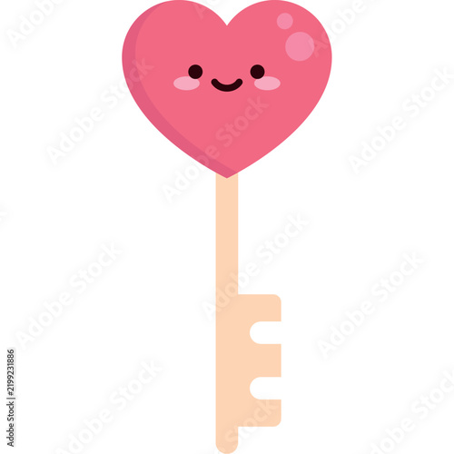 Obraz na plátne Cute key with pink heart handle vector illustration