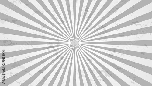 Light gray rays background, flat design, vector illustration, minimalistic, monochrome, simple, sunburst, grunge texture, vintage style, wide banner, poster template, presentation background.