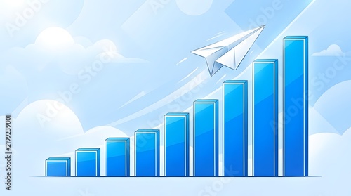 Paper Airplane Soaring High to Represent Career and Sales Growth