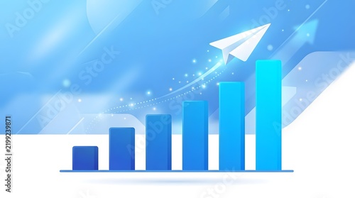 Modern Business Performance Chart with a High-Flying Paper Airplane