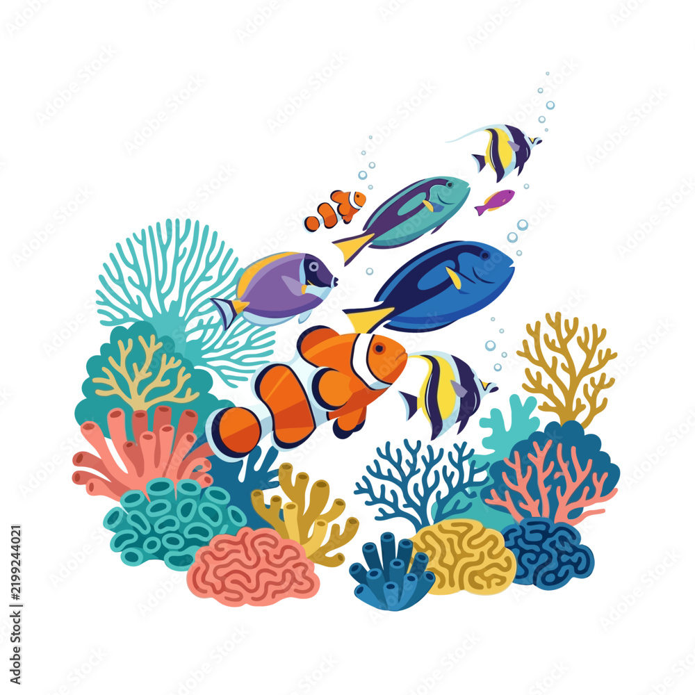 Obraz premium Colorful tropical fish swimming around coral reef