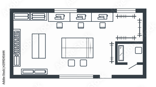 Architectural CAD Plan of Minimalist Fashion Atelier Workspace