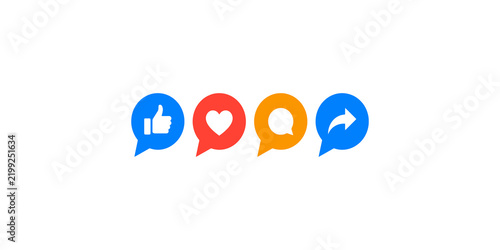 Social media reaction button set featuring thumbs up heart bubble and arrow icons for web application.
