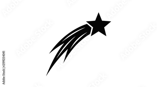 Vector illustration of black shooting star icon with stylized tail on a transparent background