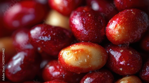 Close-up of fresh ripe red cherries with shiny skin and vibrant color, perfect for healthy fruit and snack themes