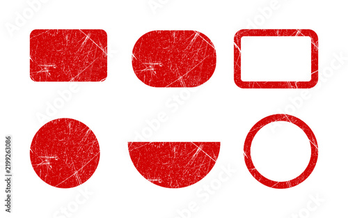 A collection of various red glitter textured frames and shapes isolated on a white background for festive holiday designs and creative graphic projects