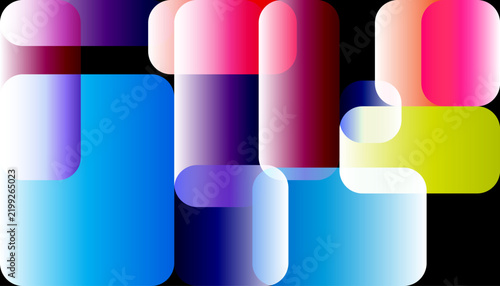 Abstract composition featuring vibrant colorful rounded rectangles arranged in a modern geometric pattern against a deep black background for contemporary graphic design projects