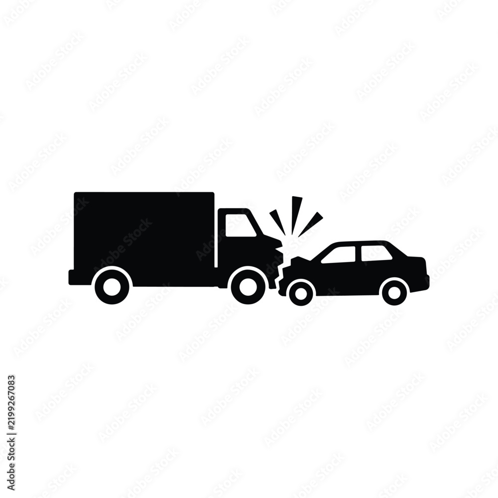 Fototapeta premium Truck Car Collision Traffic Accident Solid Silhouette Icon